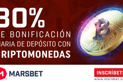 Obtén un bono diario del 30% por depositar tus criptomonedas en Marsbet