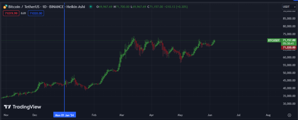 Gráfico de velas diarias del precio de Bitcoin