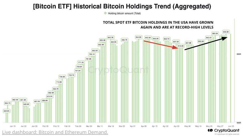 Tenencias de los ETF de bitcoin en Estados Unidos desde su lanzamiento. Fuente: CryptoQuant.