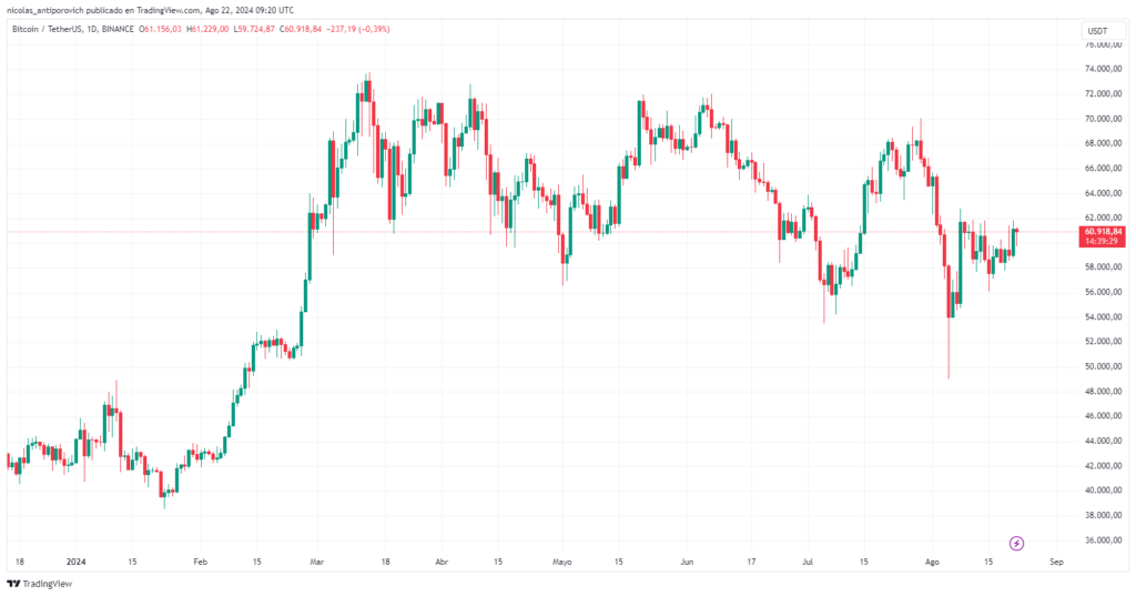 Precio‍ de bitcoin en lo que va de ⁤2024. Fuente: TradingView.